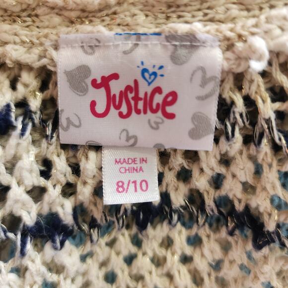 Justice Brown Open Weave Tassles‎ Gold Metallic Thread Boho Cardigan Size 8/10 - Picture 4 of 5